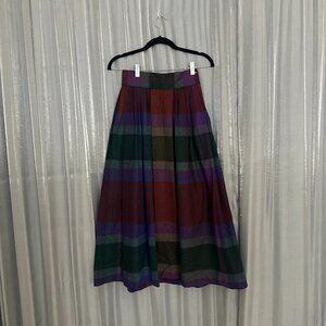 plaid wool maxi pleated skirt
